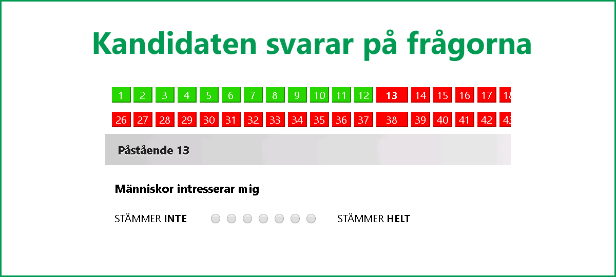 RASP Big Five+ - Kandidaten svarar på frågorna